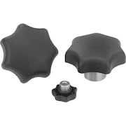 KIPP Star Grip With Protruding Bushing M10X20, D1=50, H=32, Form:L, Thermoplastic Black, Comp:Stainless K0153.510X20